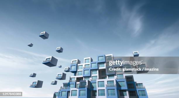 building, units, sky, low angle, 3d - levitation stock illustrations