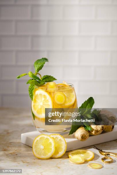 fresh lemonade with mint and ginger - ginger stock pictures, royalty-free photos & images