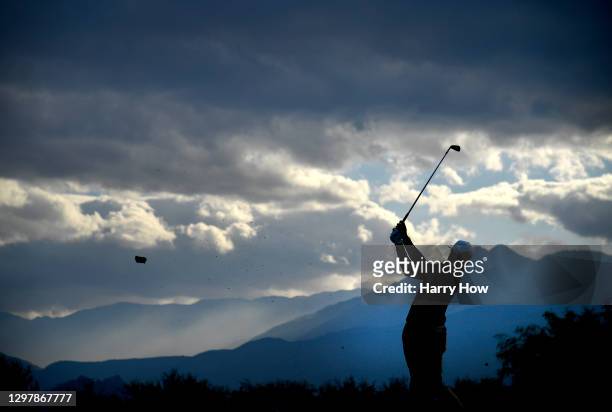 Cameron Champ plays his shot from the 17th tee during the second round of The American Express tournament on the Stadium course at PGA West on...