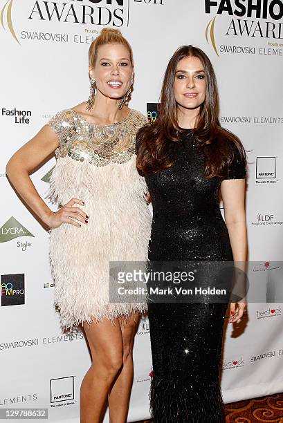 Personality Mary Alice Stephenson poses with designer Ariana Rockefeller during the WGSN Global Fashion Awards at Gotham Hall on October 20, 2011 in...