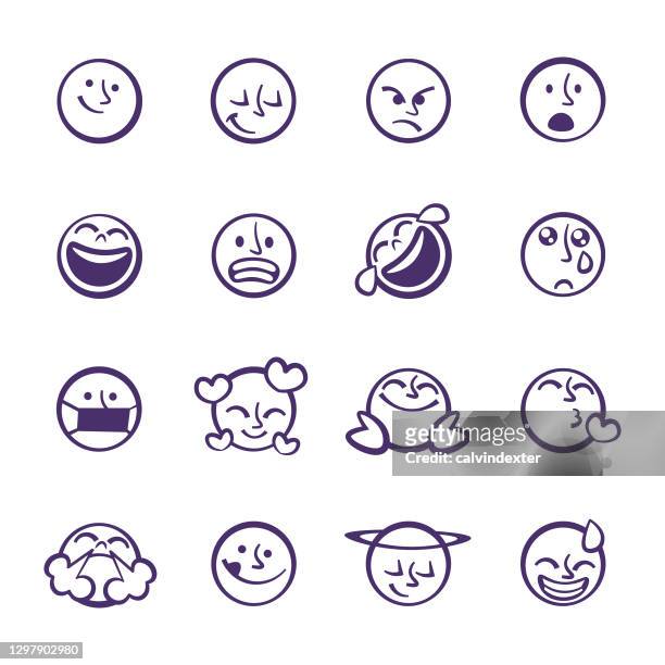 emoticons cute line art set - ready to eat stock illustrations