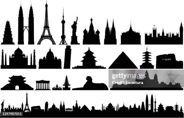 illustrazioni stock, clip art, cartoni animati e icone di tendenza di monumenti e skyline del mondo (tutti gli edifici sono completi, dettagliati e spostabili) - skyline roma