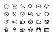 Online shopping application Interface related icon set. Website sign.