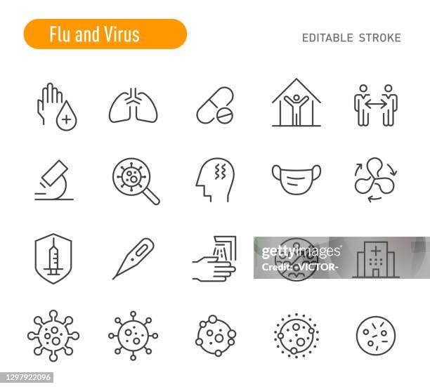 ilustraciones, imágenes clip art, dibujos animados e iconos de stock de iconos de la gripe y los virus - serie de líneas - trazo editable - nebulizador