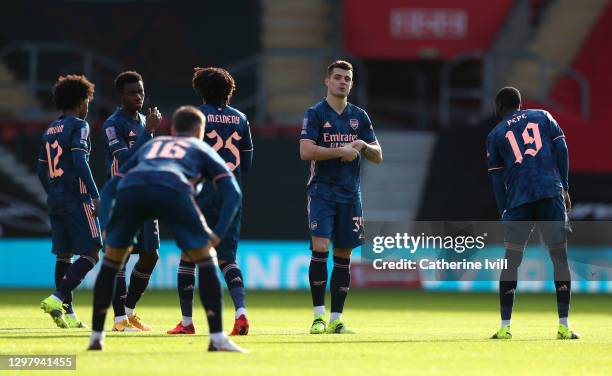 Granit Xhaka of Arsenal looks on as he prepares for the match prior to The Emirates FA Cup Fourth Round match between Southampton FC and Arsenal FC...