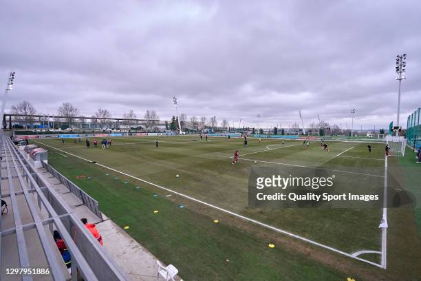 General viewteams warming up prior cancel the game for possible Coronavirus positive with some of Logrono players during the Primera Division...