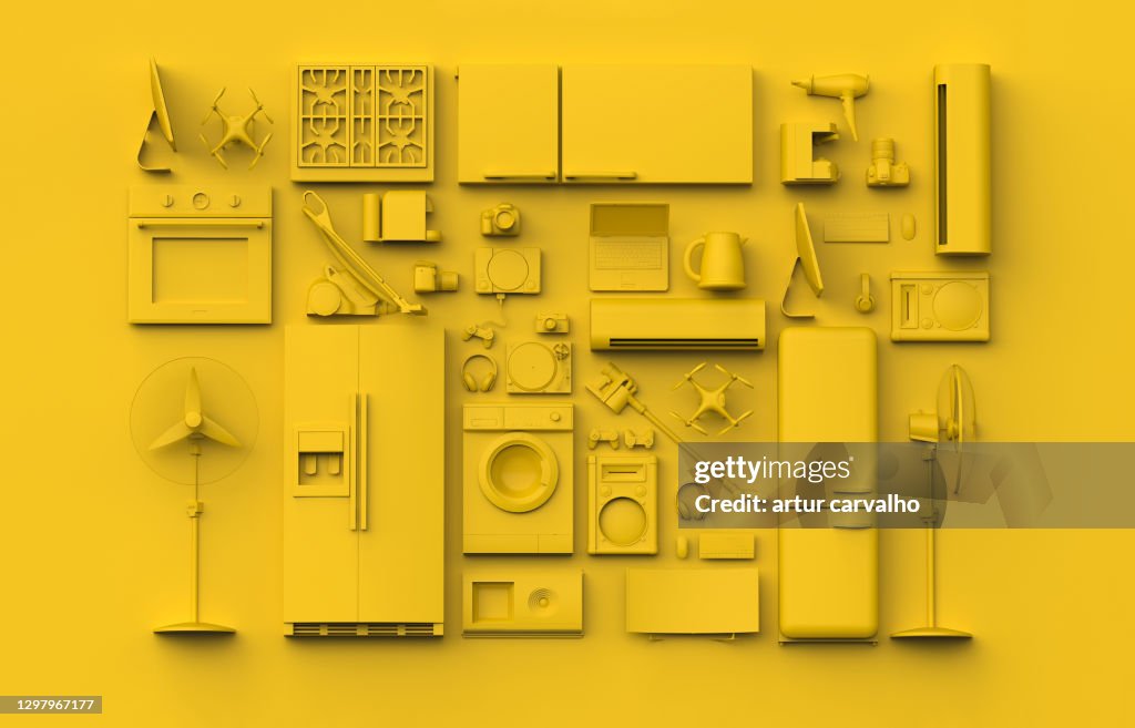 Monochrome Gadgets and appliances, 3d illustration