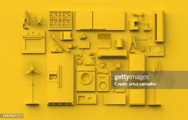 monochrome gadgets and appliances, 3d illustration - microwave dish stock pictures, royalty-free photos & images