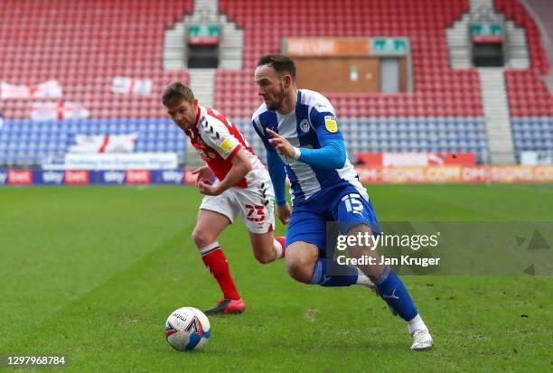 Dan Gardner of Wigan Athletic controls the ball during the Sky Bet League One match between Wigan Athletic and Fleetwood Town at DW Stadium on...