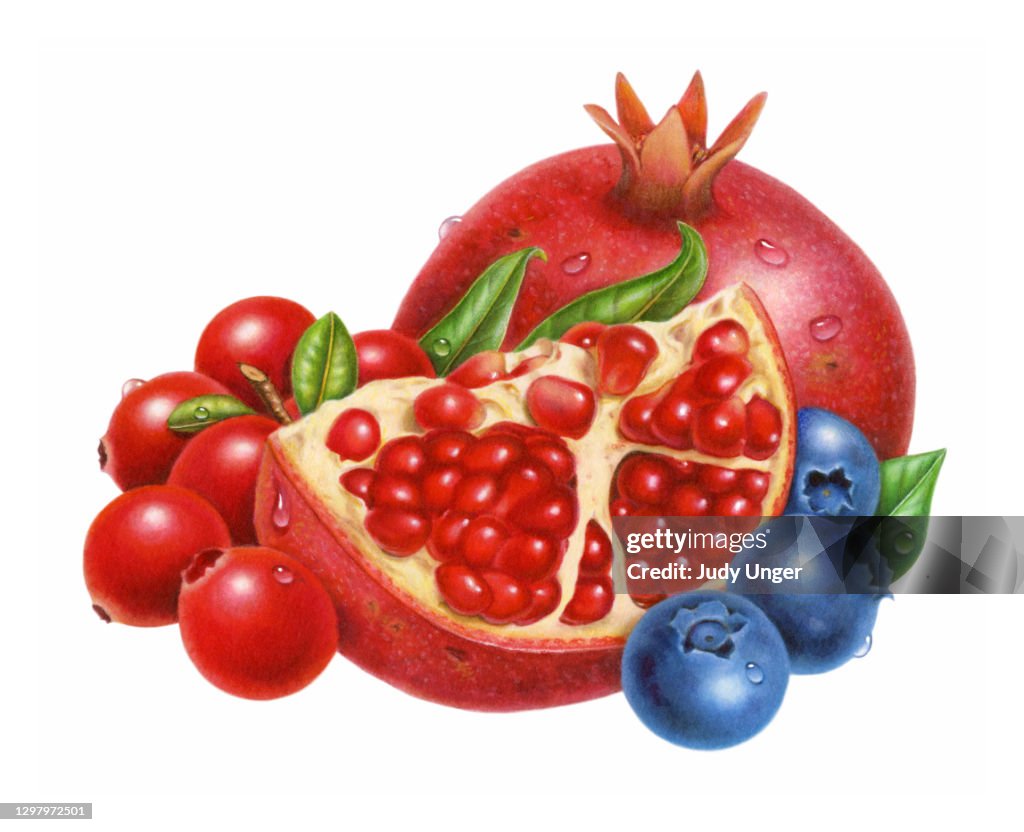 Pomegranate, Cranberries and Blueberries