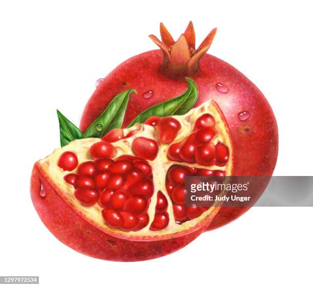 pomegranate with slice - pomegranate stock illustrations