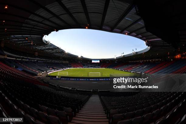 General view inside the stadium prior to the Betfred Cup Semi-Final match between St Johnstone and Hibernian at Hampden Park on January 23, 2021 in...