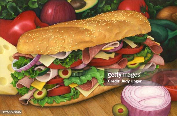 sandwich - red onion stock illustrations