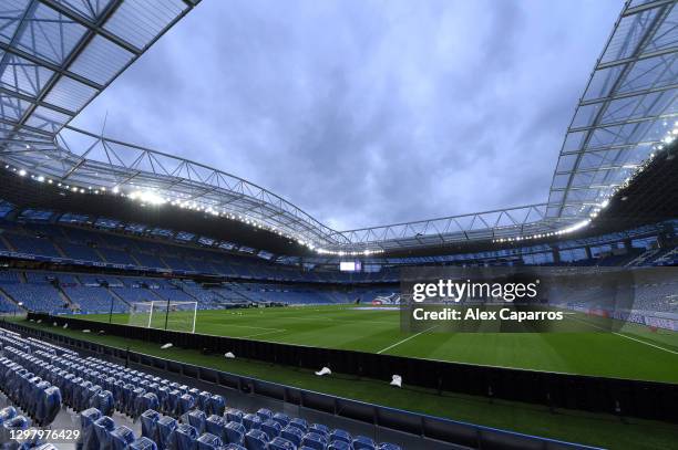 General view inside the stadium prior to the La Liga Santander match between Real Sociedad and Real Betis at Reale Arena on January 23, 2021 in San...