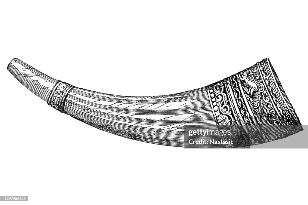 Corne d’Ivoire (Olifant) de Charlemagne, dans le trésor de la cathédrale d’Aix-la-Chapelle