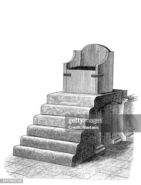 marble chair of charlemagne, in aachen cathedral - stone throne stock illustrations