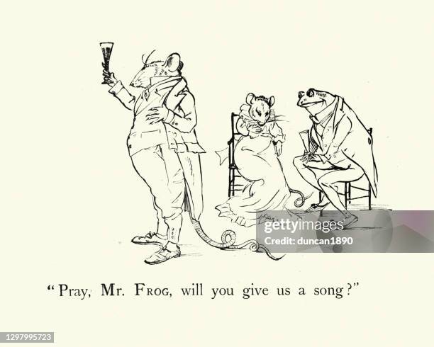 pray, mr frog will you give us a song, nursery rhyme, frog he would a-wooing go - sherry stock illustrations