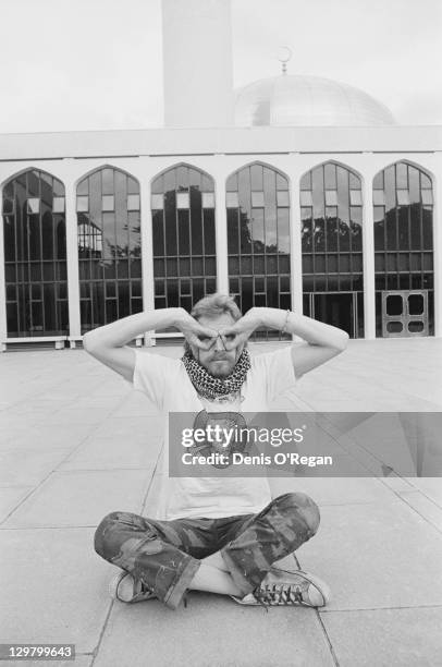 English musician and founding member of rock group Hawkwind, Nik Turner, outside the London Central Mosque, Regents Park, London, circa 1980.