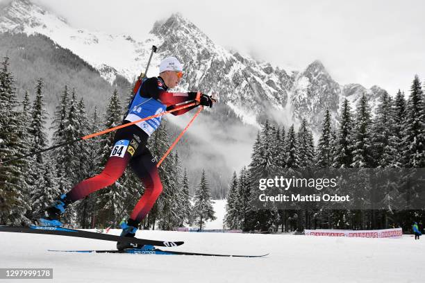 Vetle Sjaastad Christiansen of Norway competes during the Men 20 km Individual Competition at the BMW IBU World Cup Biathlon Antholz-Anterselva at on...