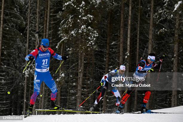 Alexander Loginov of Russian Federation competes during the Men 20 km Individual Competition at the BMW IBU World Cup Biathlon Antholz-Anterselva at...