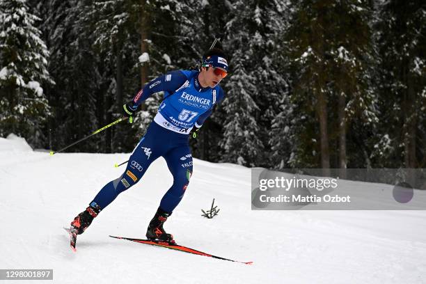 Tommaso Giacomel of Italy competes during the Men 20 km Individual Competition at the BMW IBU World Cup Biathlon Antholz-Anterselva at on January 22,...