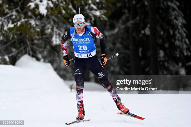 Simon Eder of Austria competes during the Men 20 km Individual Competition at the BMW IBU World Cup Biathlon Antholz-Anterselva at on January 22,...