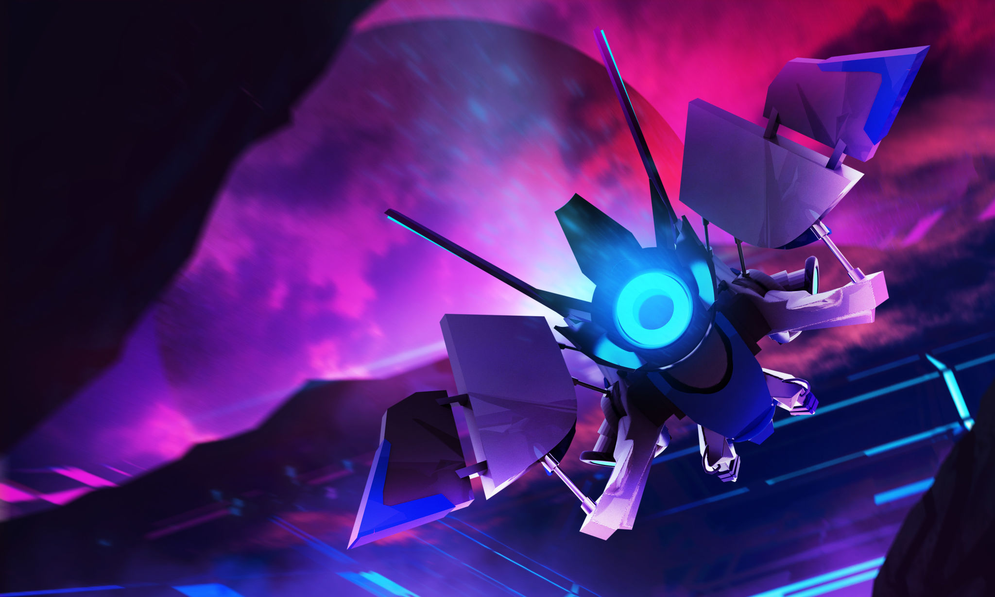 3d render image of a futuristic neon colored sci-fi spaceship. 3d render image of a futuristic neon colored sci-fi spaceship.