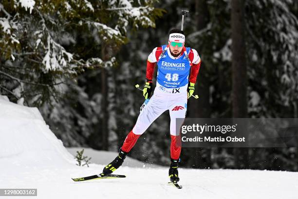 Grzegorz Guzik of Poland competes during the Men 20 km Individual Competition at the BMW IBU World Cup Biathlon Antholz-Anterselva at on January 22,...