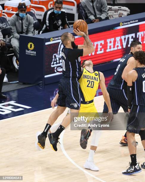 Evan Fournier of the Orlando Magic against the Indiana Pacers at Bankers Life Fieldhouse on January 22, 2021 in Indianapolis, Indiana. NOTE TO USER:...