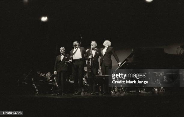 The Dave Brubeck Jazz Quartet stands in concert before their audience at the Cheyenne Civic Center on November 1, 1986 in Cheyenne, Wyoming. :...