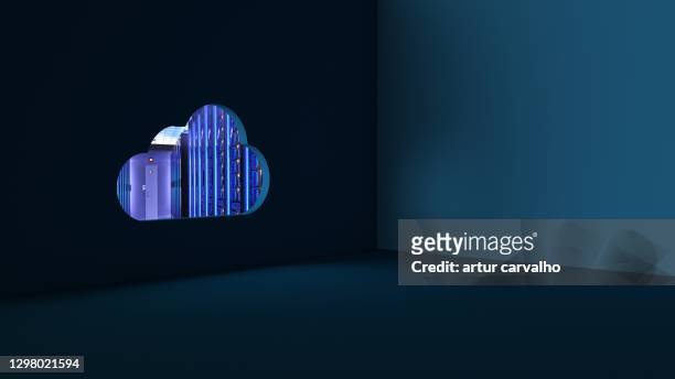cloud server door, studio, point of entry.  3d computer generate render. - cloud computing stock-fotos und bilder