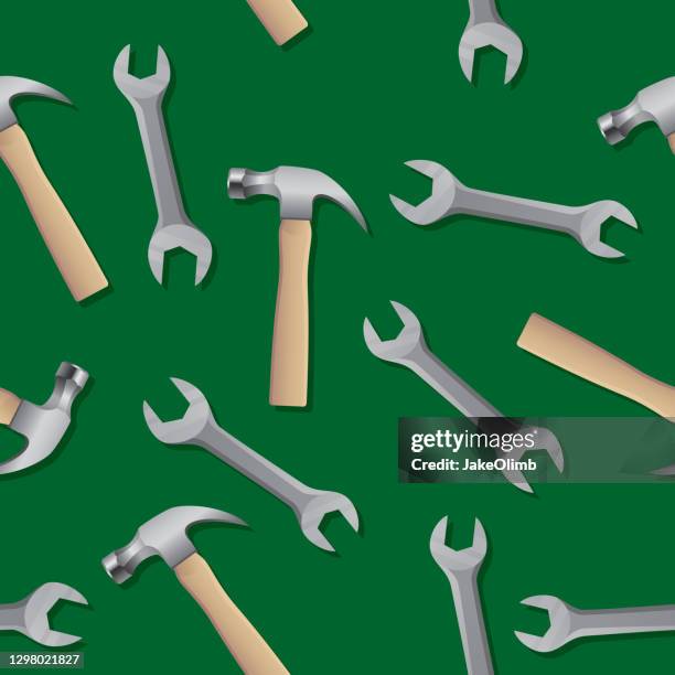 hammer and wrench pattern flat - holding spanner stock illustrations