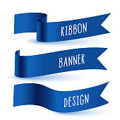 blue 3d flag ribbon banner set of three