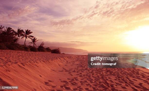 sonnenuntergang auf hawaii-inseln - insel oahu stock-fotos und bilder