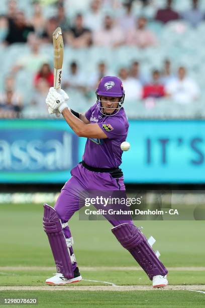 Arcy Short of the Hurricanes bats during the Big Bash League match between the Sydney Sixers and Hobart Hurricanes at Melbourne Cricket Ground, on...