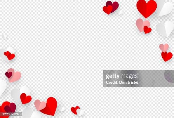 ilustraciones, imágenes clip art, dibujos animados e iconos de stock de decoración de corazones de papel sobre fondo transparente con espacio vacío para su mensaje - valentine card