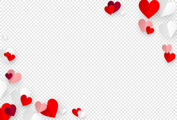 Paper hearts decoration on transparent background with empty space for your message