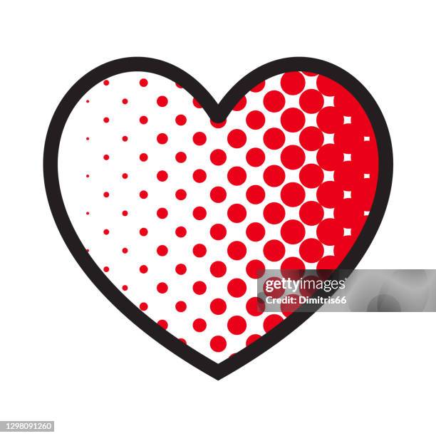 comic book style heart icon with halftone pattern gradient fill. - printing press logo stock illustrations