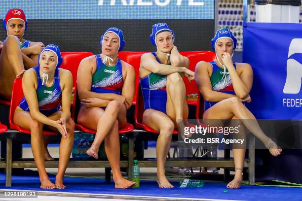 Team Italy during the match between Hungary and Italy at Women's Water Polo Olympic Games Qualification Tournament at Bruno Bianchi Aquatic Center on...