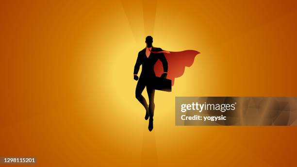 ilustraciones, imágenes clip art, dibujos animados e iconos de stock de vector superhéroe empresario levitando en el aire con el sol en la ilustración de stock de fondo - superhéroe