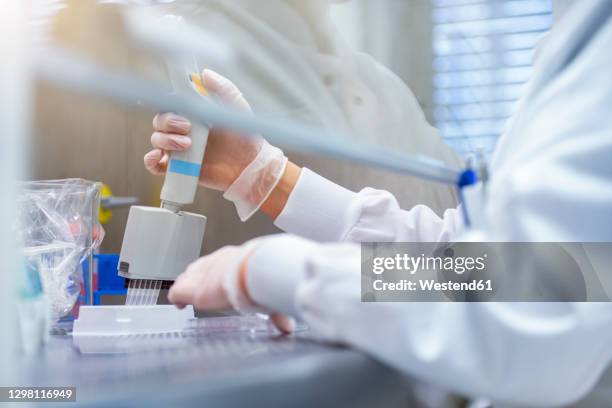 scientist researching for covid-19 vaccination in laboratory - rna foto e immagini stock