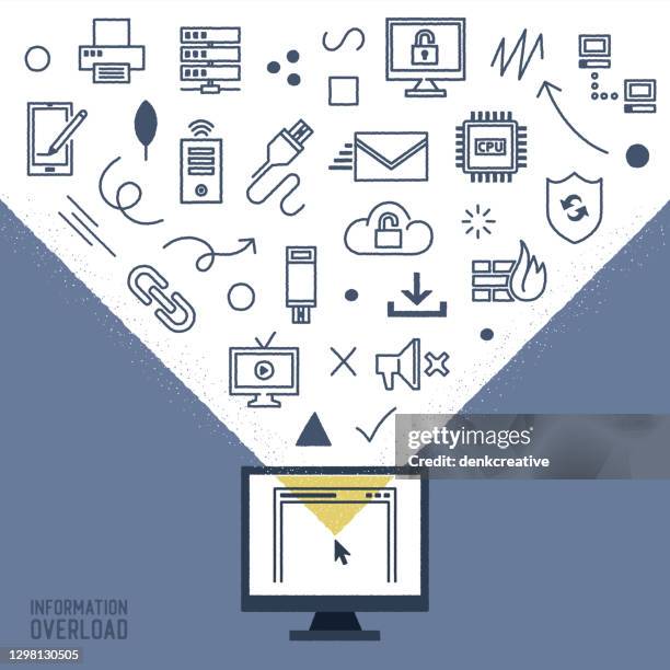 technological innovation information overload infographic - system failure stock illustrations