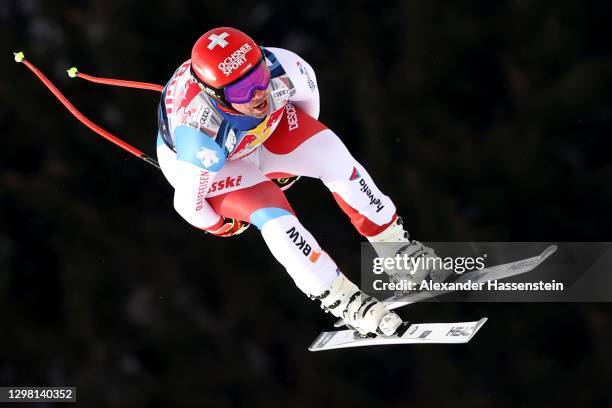 Beat Feuz of Switzerland competes at the Audi FIS Alpine Ski World Cup Men's Downhill Hahnenkamm Rennen at Streif on January 24, 2021 in Kitzbuehel,...