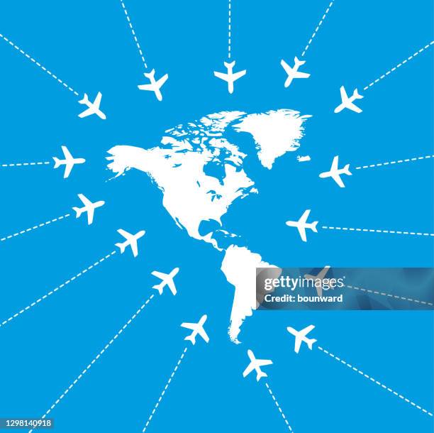 flying airplanes world map - first impression stock illustrations