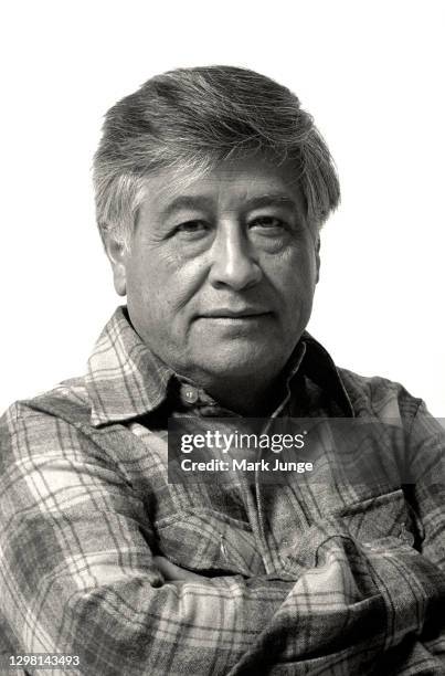Latino farmworkers organizer and civil rights activist Cesar Chavez poses for a portrait at the Cheyenne Labor Center on December 8, 1986 in...
