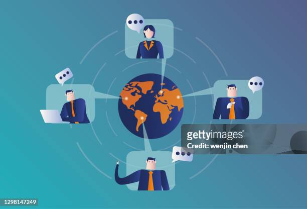 global video conference - abzeichen stock illustrations
