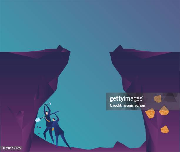 business man digs gems in the hole, developing in the wrong direction - digging hole stock illustrations