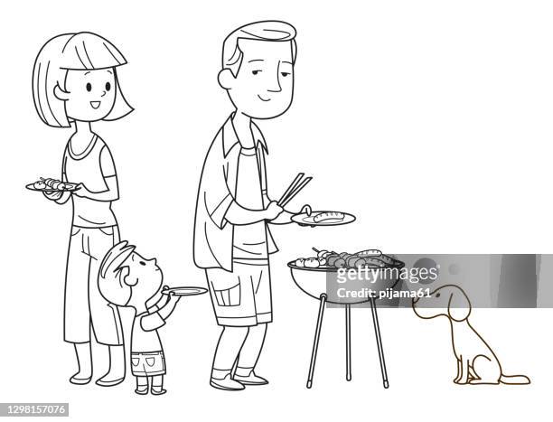 Black And White Family With Kids And Dog At A Picnic In The Park Eating  Grilling High-Res Vector Graphic - Getty Images