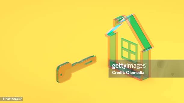 keys and house 3d concept - isometric building entrance stock pictures, royalty-free photos & images