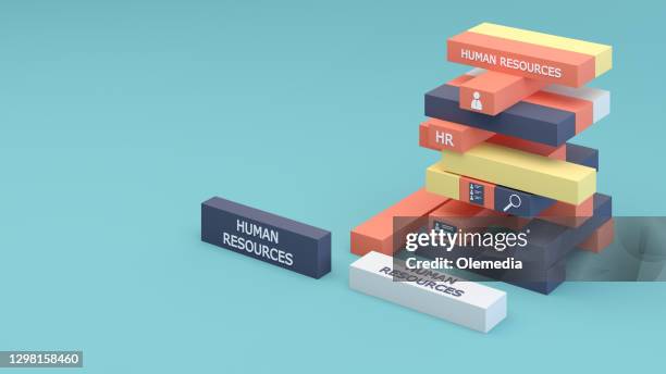 hr human resources with block removal game  3d concept - jenga stock pictures, royalty-free photos & images